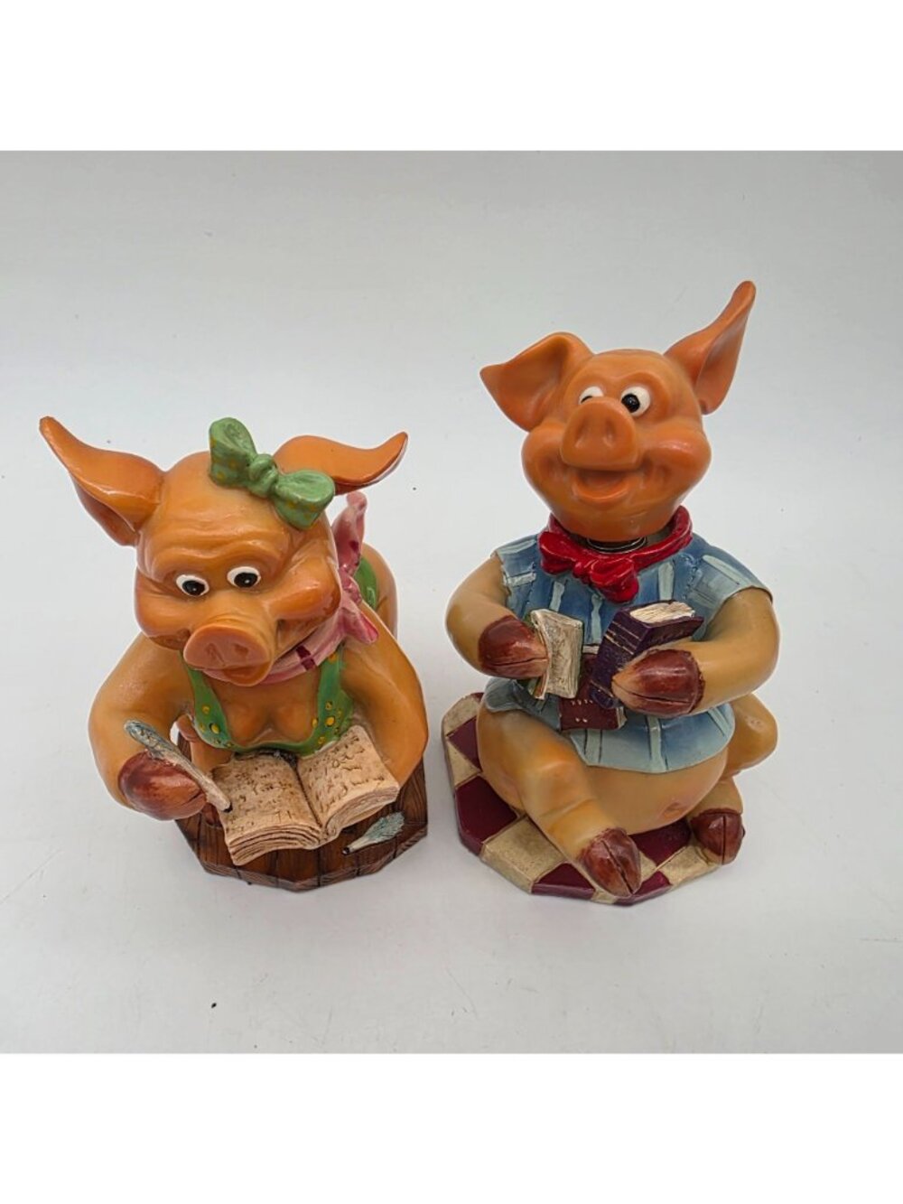 Bobble Head Pig Figure Male & Female Books Kitschy VTG High Gloss Whimsical - Picture 3 of 10